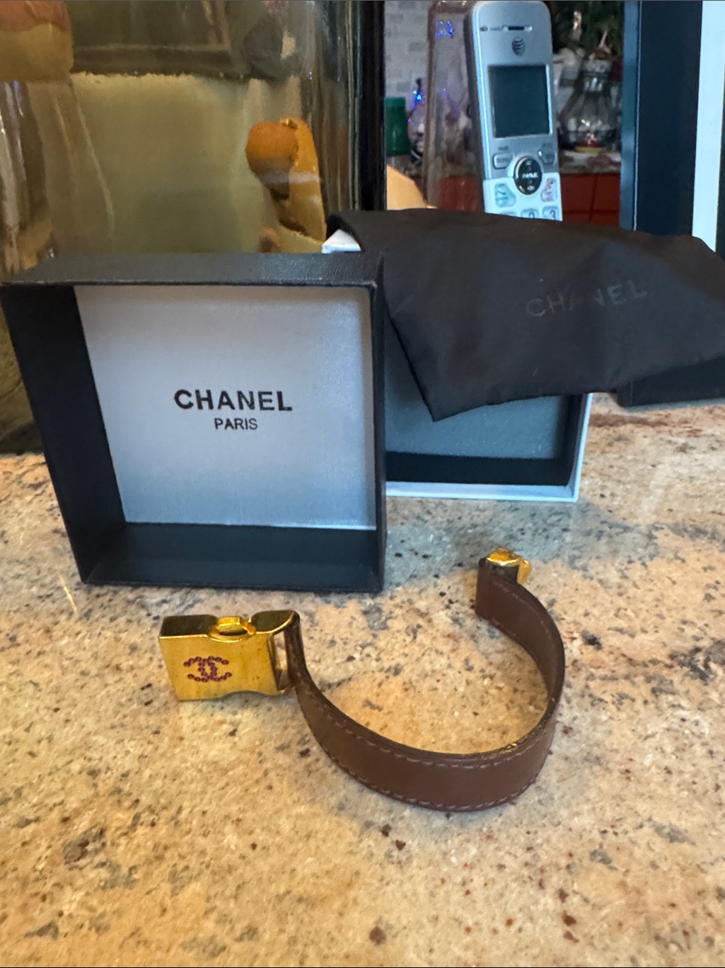 Chanel Brown Leather Bracelet With Gold Cc Clasp